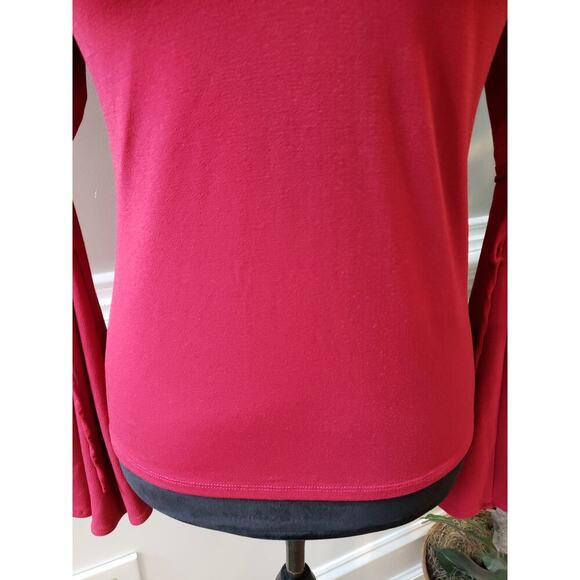 Express Blouse Women XS Red Bell Sleeve V Neck Stretch Pullover Top Chic - Picture 13 of 13